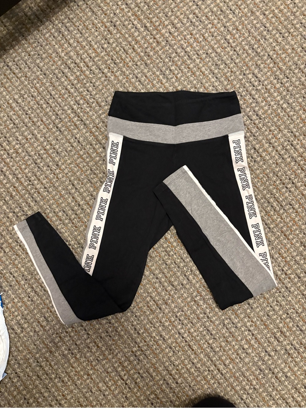 PINK Victoria's Secret Black & Gray Logo-Trim Girls' Leggings